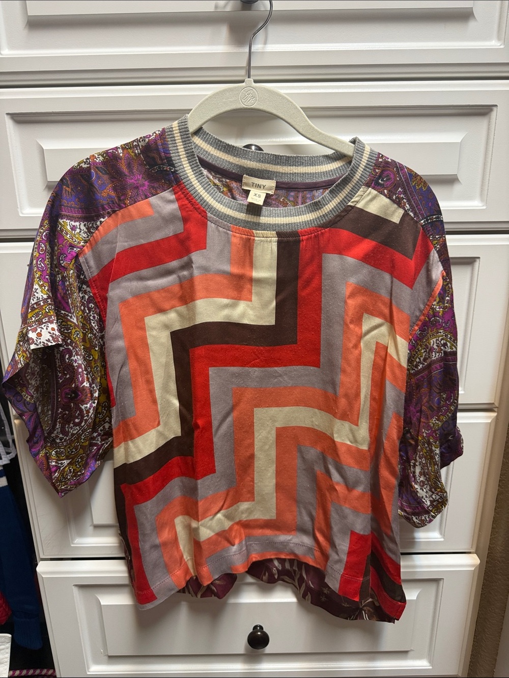 Anthropologie Tiny Multi-Color Geometric & Paisley Short Sleeve Top XS